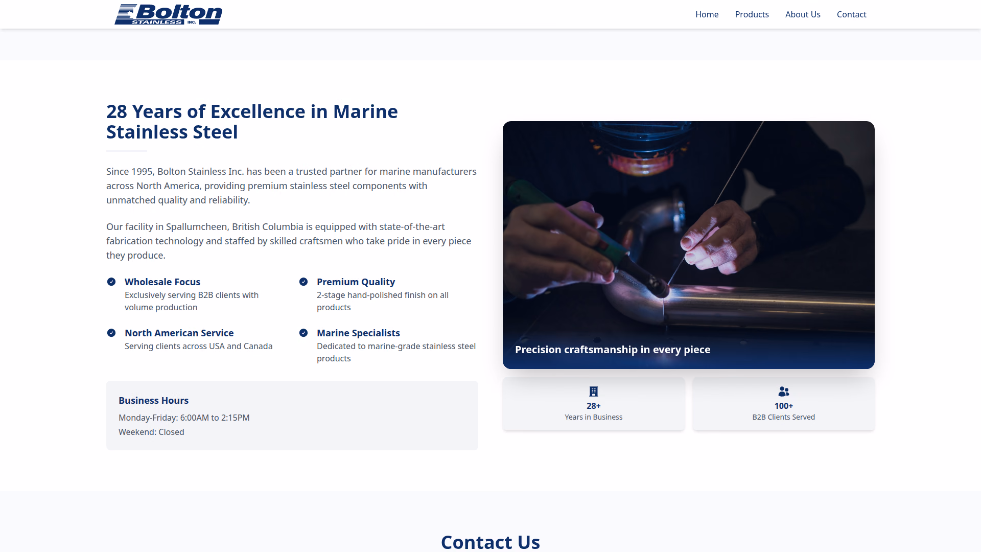 Bolton Stainless Inc. about section (desktop)